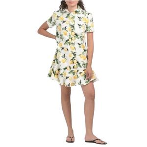 Cynthia Rowley White and Yellow Lemon Print Mini Dress